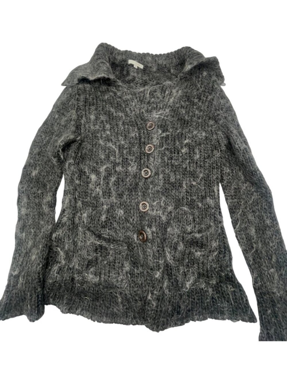 Laurie B cardigan knit sweater gray long sleeve soft collar wool size small READ